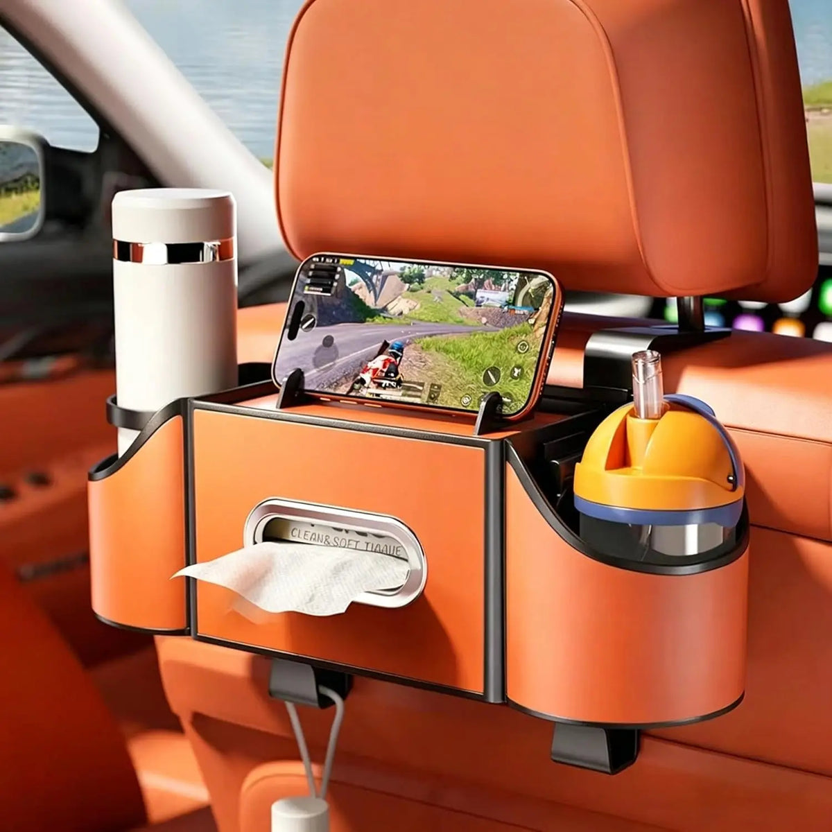 Multifunctional Car Seat Organizer – Phone, Tissue &amp; Cup Holder