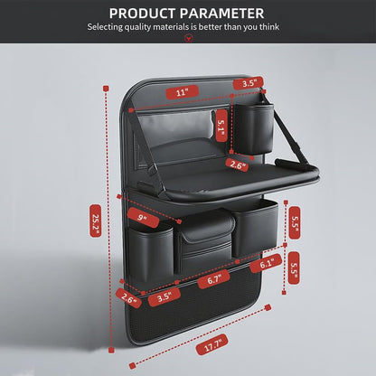 Car Backseat Organizer with Foldable Tray, Seat Back Protector, Storage Pockets & Travel Accessories