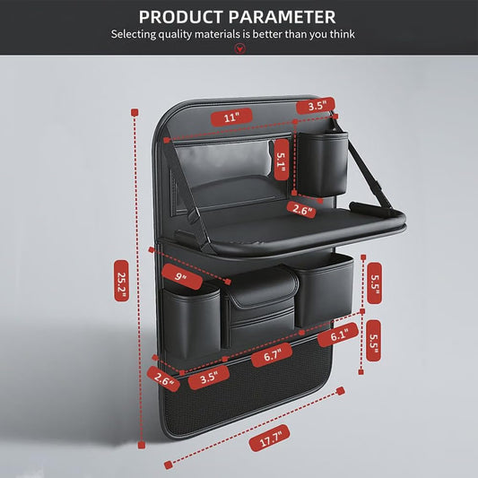 Car Backseat Organizer with Foldable Tray, Seat Back Protector, Storage Pockets & Travel Accessories
