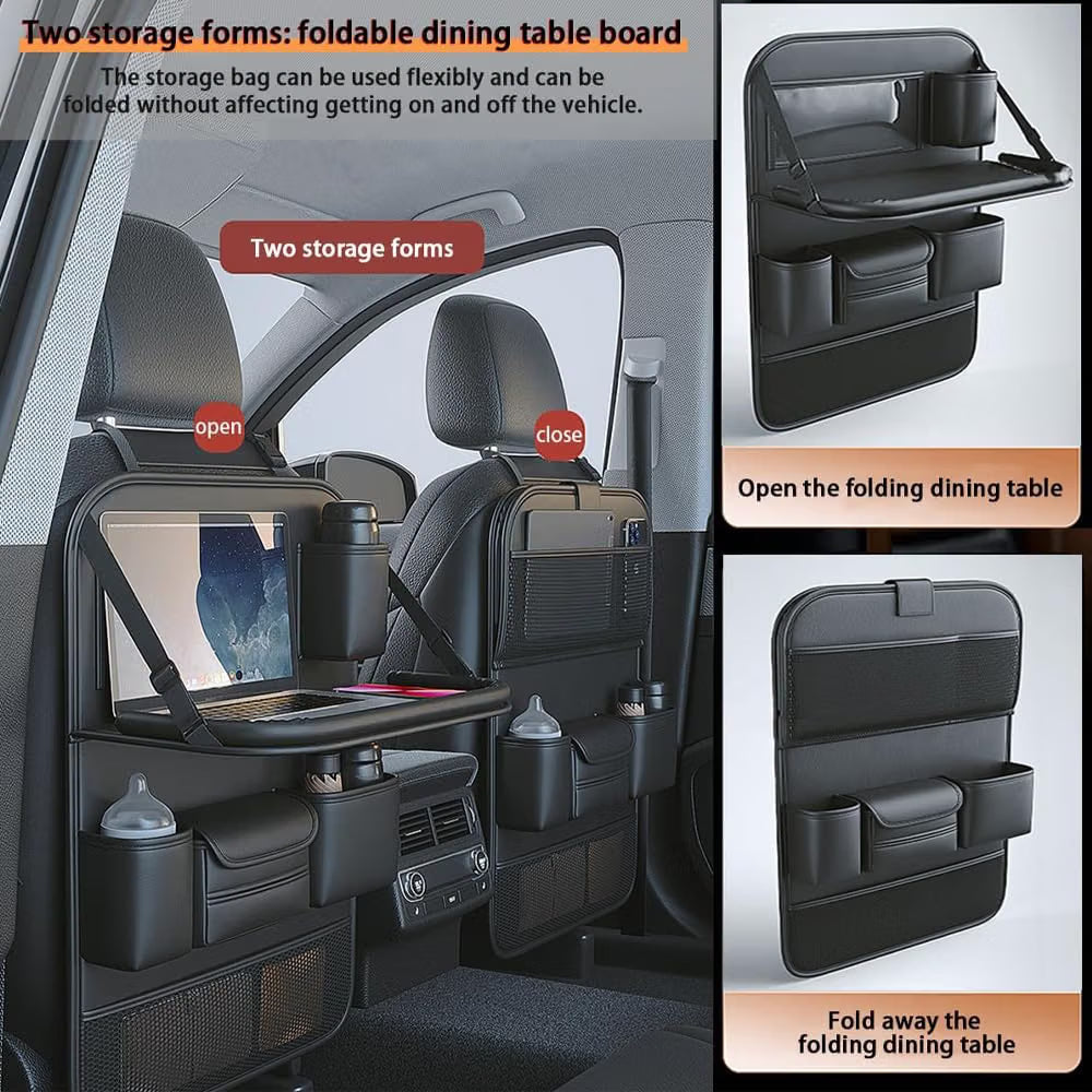 Car Backseat Organizer with Foldable Tray, Seat Back Protector, Storage Pockets & Travel Accessories