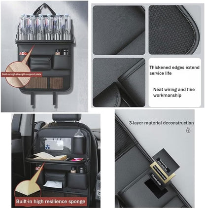 Car Backseat Organizer with Foldable Tray, Seat Back Protector, Storage Pockets & Travel Accessories